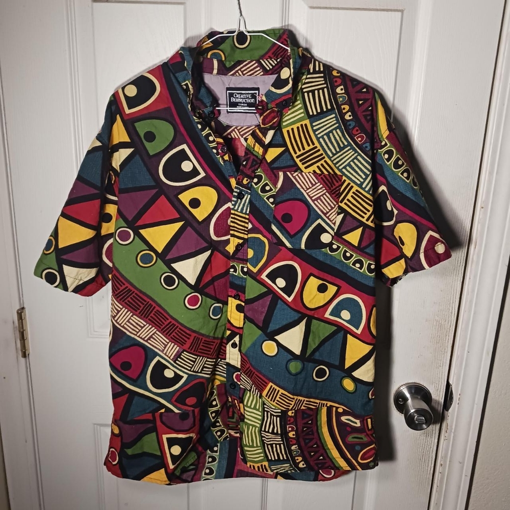 Men's Creative Destruction Multicolored Button Down